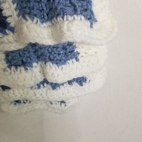 Handmade‎ Crochet Blue,  Gray and White  Baby Blanket - Picture 5 of 6